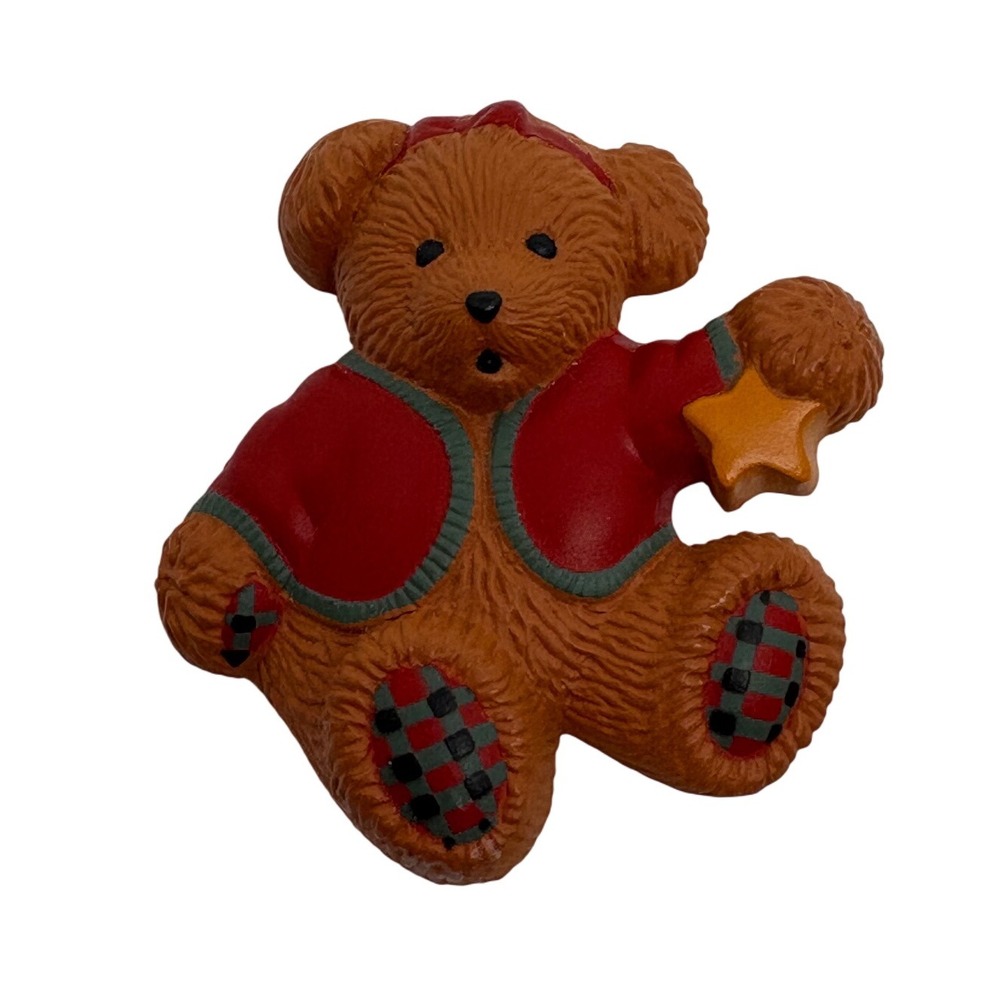 Hallmark Christmas Teddy Bear Pin Brooch Red Jacket Star Holiday Collectible